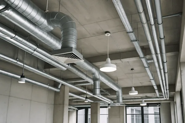metal air ducts attached to the ceiling of a building metal air ducts attached to the ceiling of a building