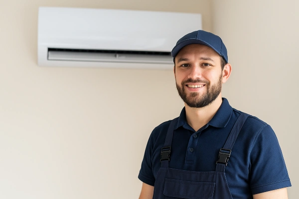 an air conditioning technician smiling at the camera